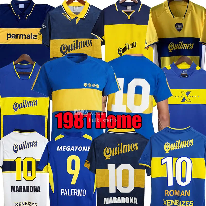 1981 95 96 97 98 99 Boca Juniors Retro voetbalshirts Maradona ROMAN Caniggia RIQUELME 2002 PALERMO voetbalshirts Maillot Camiseta de Futbol 99 00 01 02 03 04 05 06