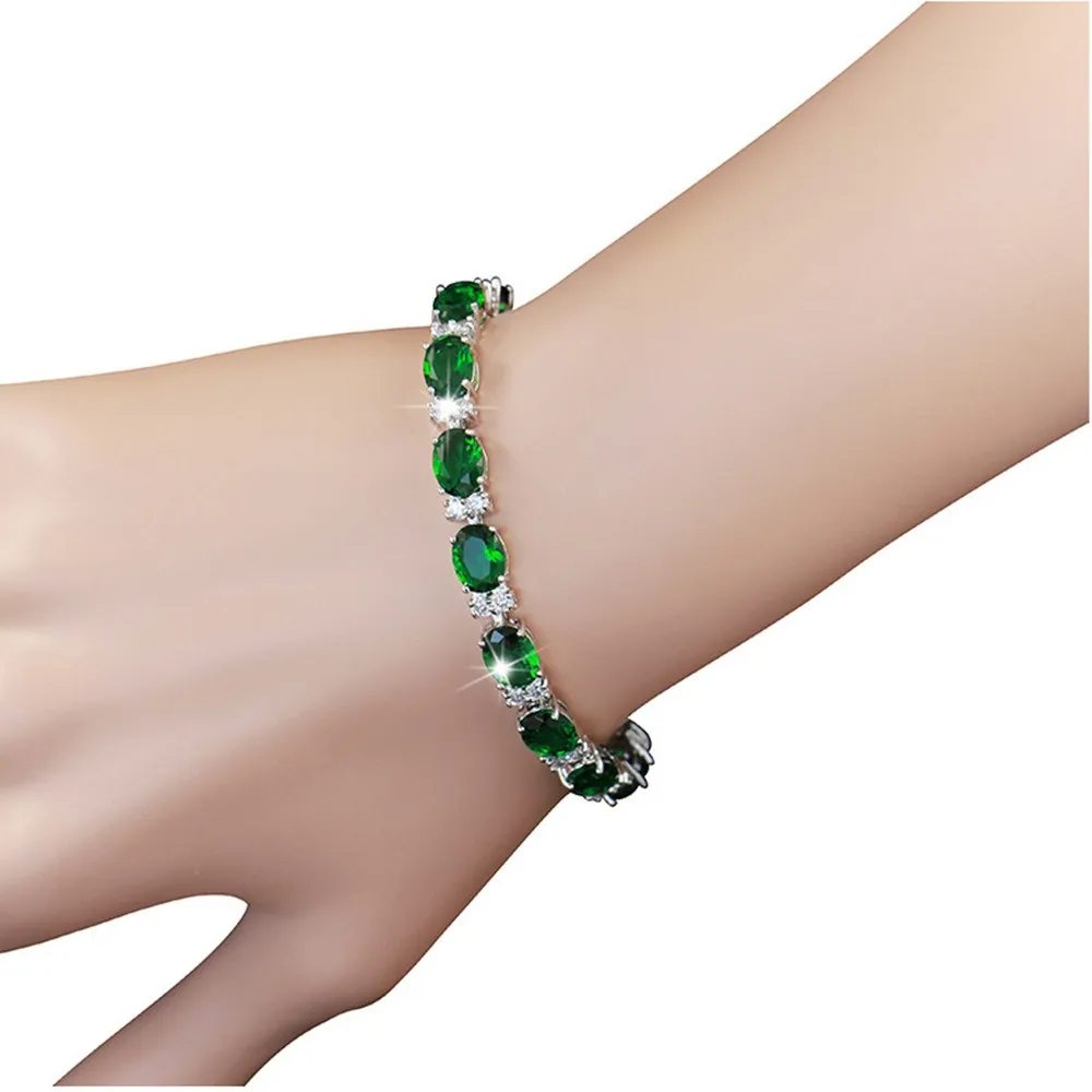 Bangle Luxe Emerald Gem Moissanite Diamond 18cm Link Chain Armbanden voor Vrouwen Charm Fijne Sieraden Groothandel