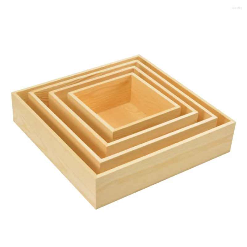 Gift Wrap 4pcs Wooden Storage Case Home Organizing Box Packing Without Lid