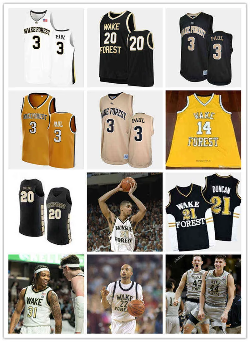 College Basketball Wears College 2022 NCAA Custom Wake Forest cucita College Basketball Jersey Chris 3 Paul maglie 21 Tim Dun può 11 Carter Whitt 1 Isaiah Mucius