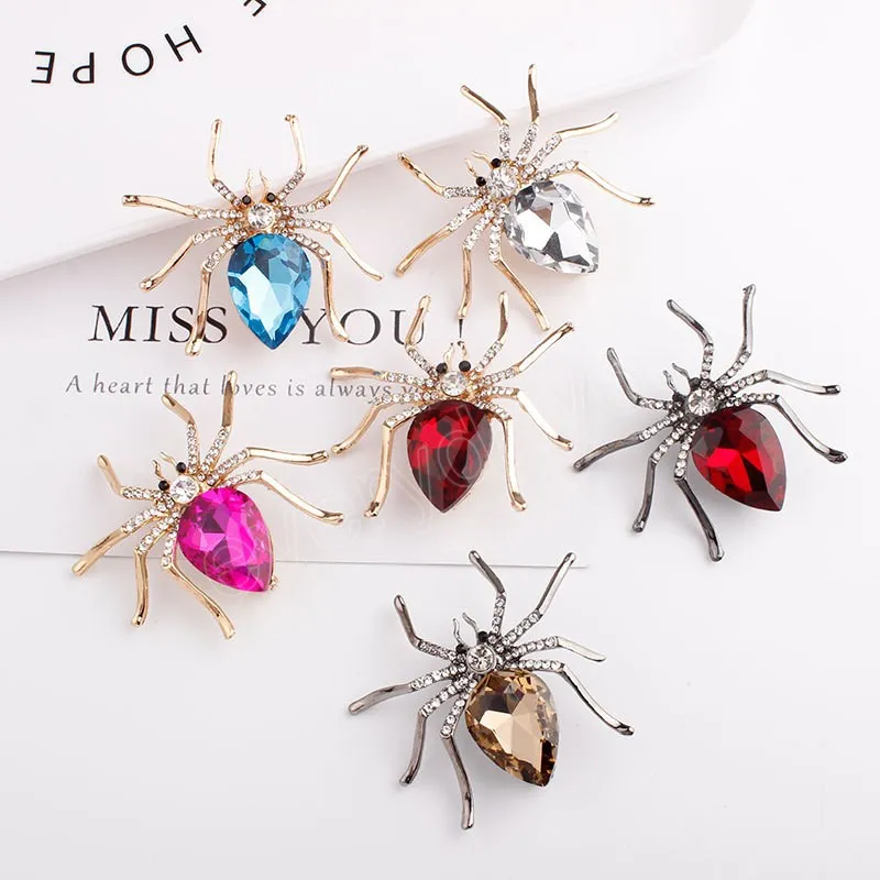 Broches pour femmes classique cristal araignée insecte broches pour homme décolleté devant des vêtements Halloween cadeau bijoux accessoires charme