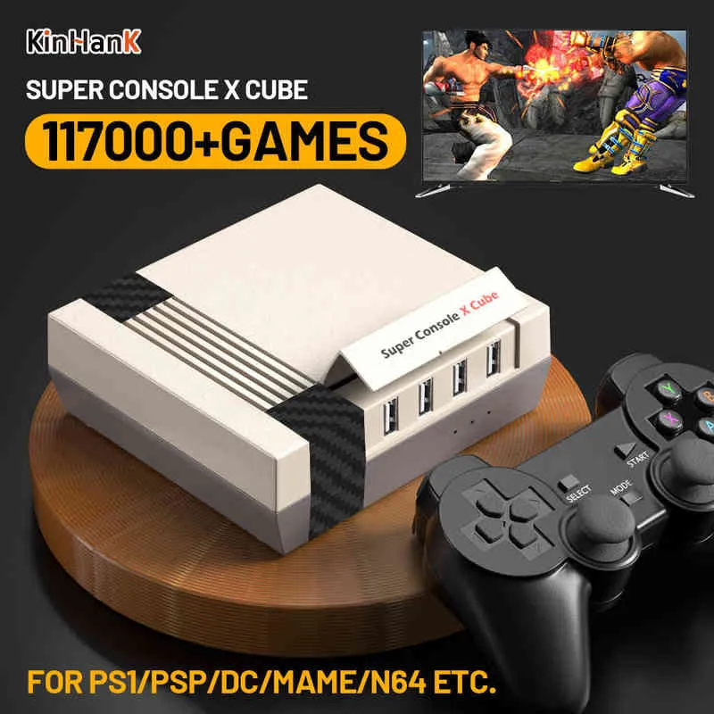 Controladores de jogo Joysticks Kinhank Super Console X Cube Retro Video Game Console Built-in 117000 Jogos para PSP/PS1/N64/DC/MAME/GBA Presente infantil com controlador T220916