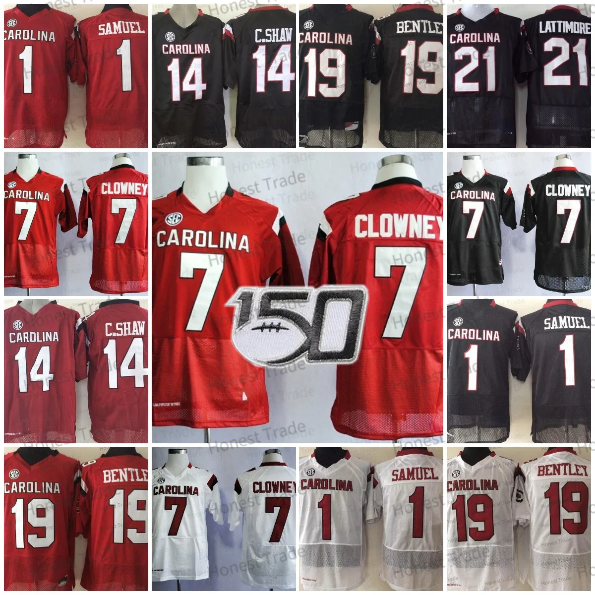 South Carolina Gamecocks Football Jersey Deebo Samuel, Jake Bentley,  Jadeveon Clowney, Connor Shaw Men's College Jerseys