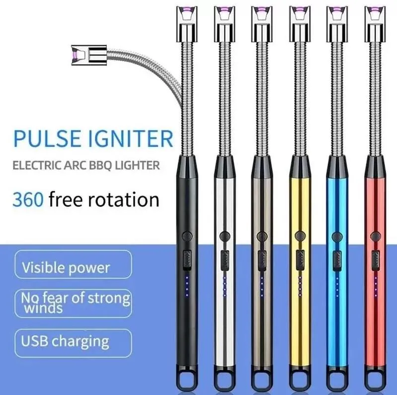 Encendedor de cocina largo recargable eléctrico para estufa a prueba de viento LED arco de Plasma vela sin llama encendedores inusuales inventario al aire libre