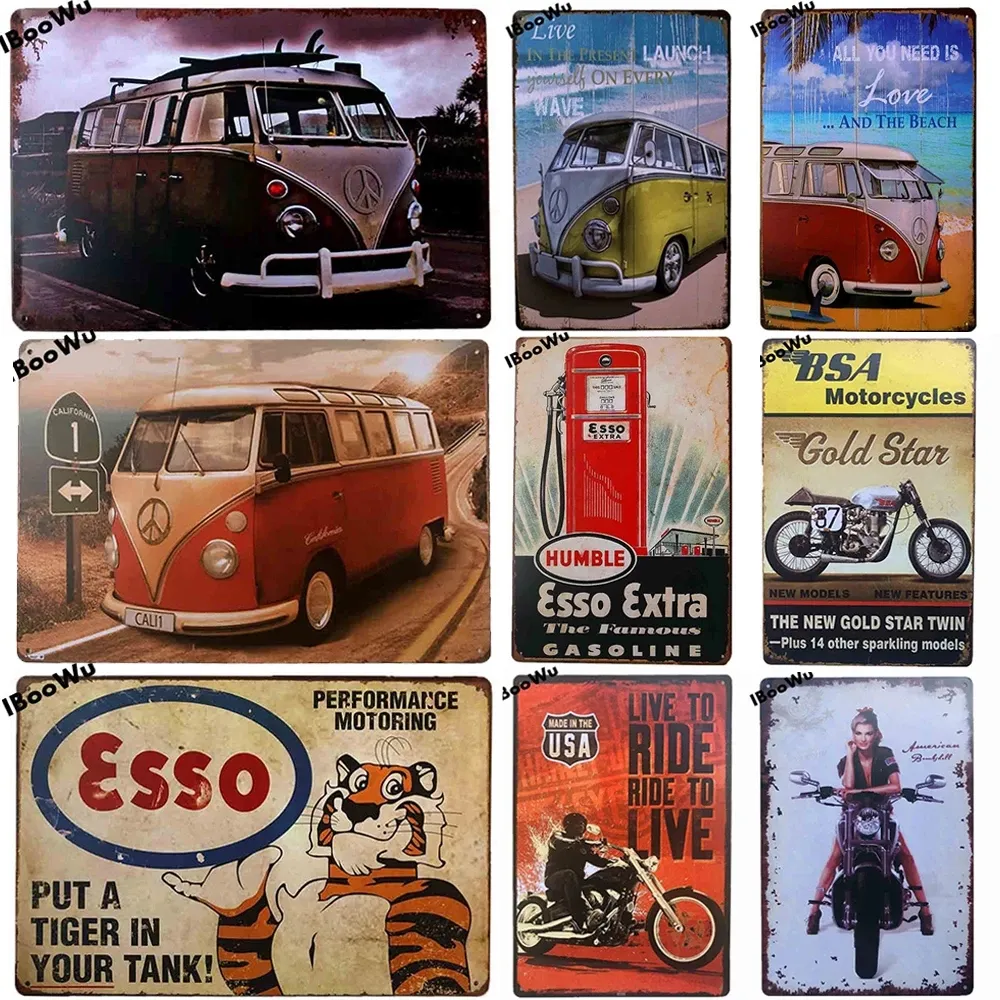 Motorrad Poster Vintage Bus Retro Metall Malerei Zinn Plaque Zeichen Platte Pub Bar Garage Hause Wand Deco 20X30 CM