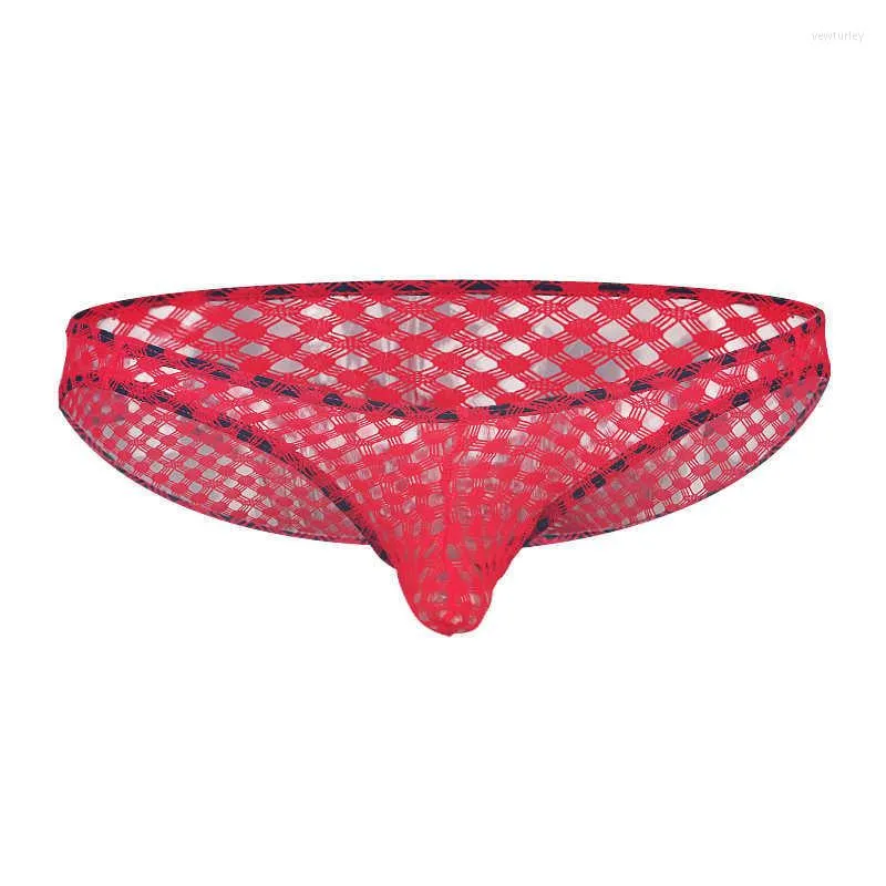 Underpants Sexy Mens Low Waist Underwear Lingerie Transparent Grid Triangle Panties Bulge Pouch Jockstrap Breathable Ultra Thin Males Cueca