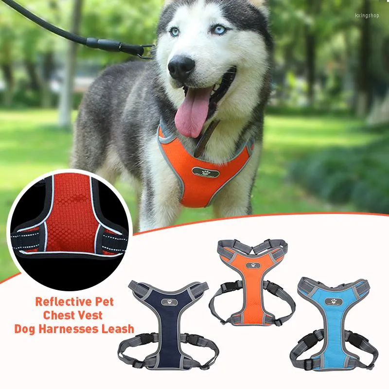 Dog Collars Medium Large Harness Vest Breathable No Pull Training Adjustable Reflective Pet Harnesses For Pitbull Labrador