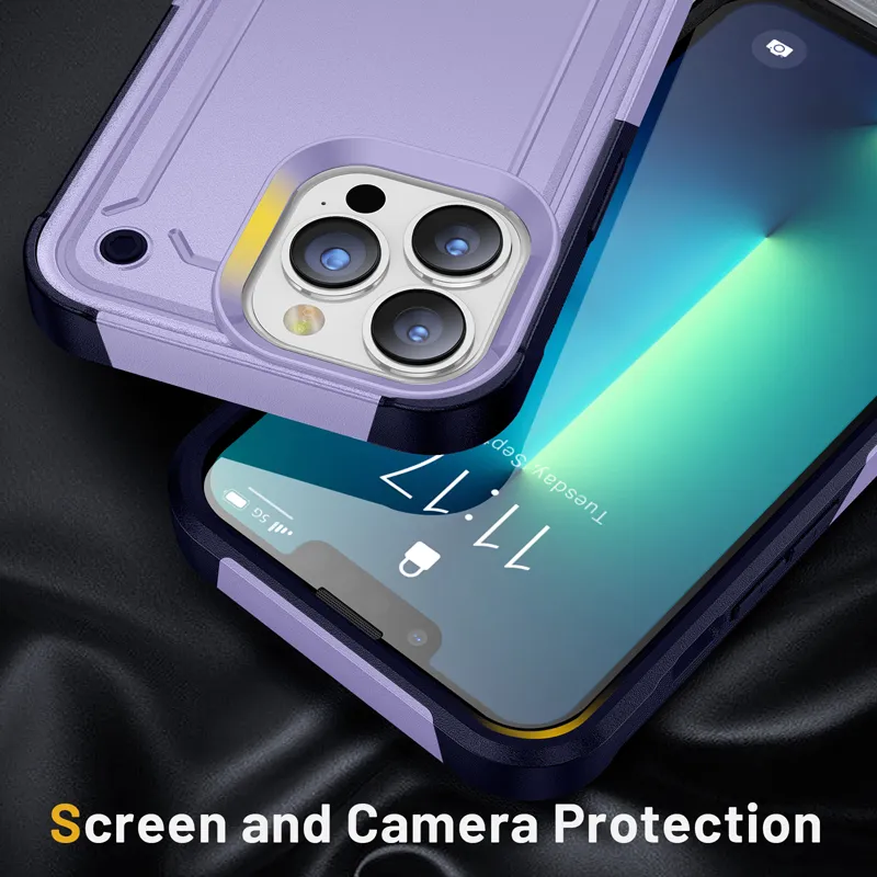 GORJO Per IPhone 14 13 12 11 Pro Max X XR XS Max 2 In 1 Custodia Per Telefono Ibrida Armatura Per IPhone 6 6S 7 8 Plus Cover Rigida Per PC Antiurto, Blu, Per IPhone 11 Pro - Foto 12