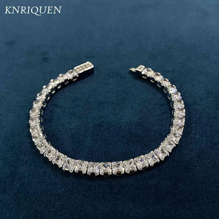 Pulseira de casamento de prata esterlina 925 clássica 4 4 mm simular diamante criado com fio de moissanita para mulheres joias finas presente 16CM273k