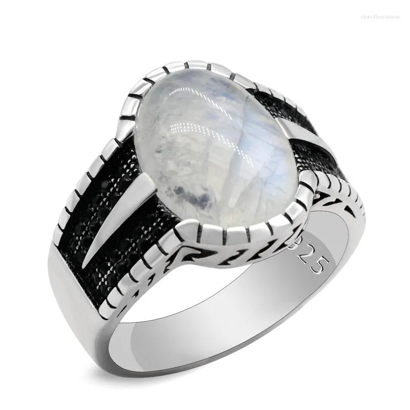 Cluster ringen klassieke natuurlijke maansteenring sterling zilver 925 Turkse mannen en vrouwen handgemaakte trend punkstijl luxe sieraden cadeau