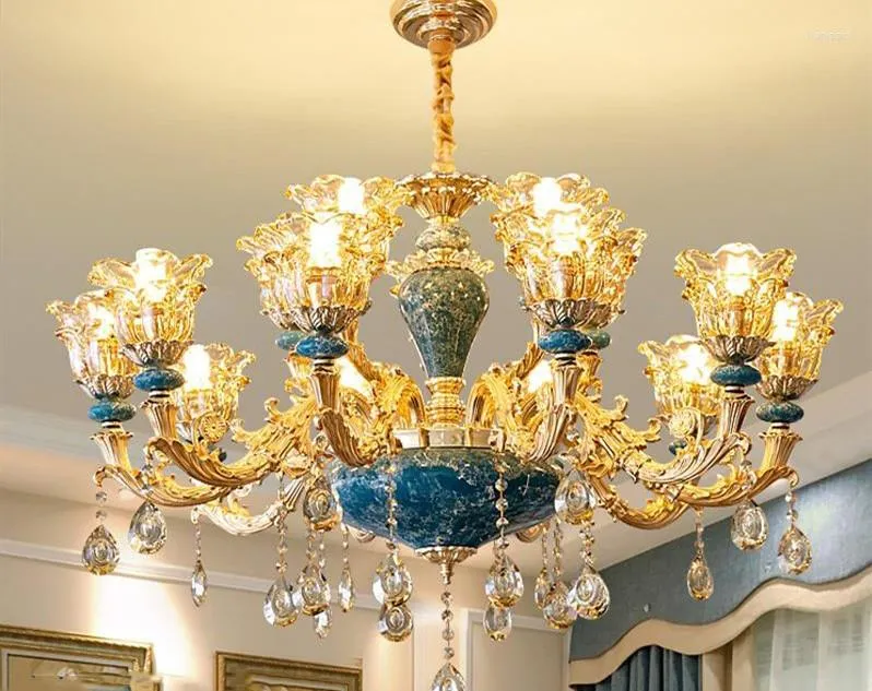 Hanglampen Franse luxe blauw handgemaakte keramische kroonluchter woonkamer eetkamer slaapkamer Europees creatief kristal