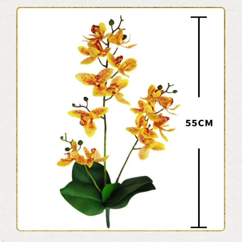 Decorative Flowers 3 Stem 15 Heads Real Touch Latex Artificial Moth Orchid Fake Phalaenopsis With Leaves For Wedding Home Decor