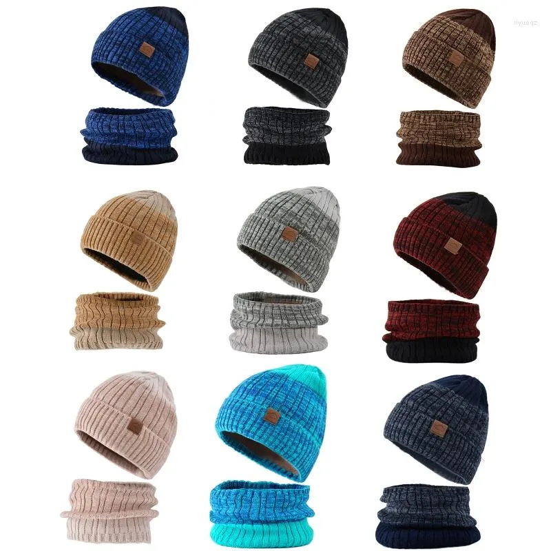 Bérets Q39C Femmes Tricoter Chapeau Et Bavoir Hiver Chaud Doux Couleur Correspondant Mode Coupe-Vent Chunky Tricoté Bonnet Pour Temps Froid