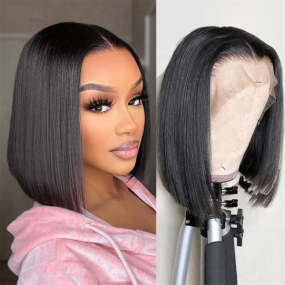 360 150% 13X4x1 T Bob Lace Part Human Hair Wigs Brazilian Straight Remy Hair Wig Pre Plucked Hairline with Baby Hair