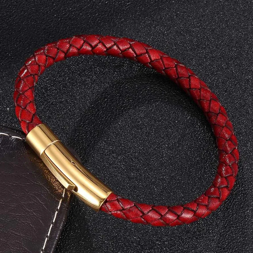 Toppkvalitet Fashion Handvävd läderarmband Gold Snap Retro smycken Enkla män och kvinnor Röda armband Par smycken pojkvän eller199p