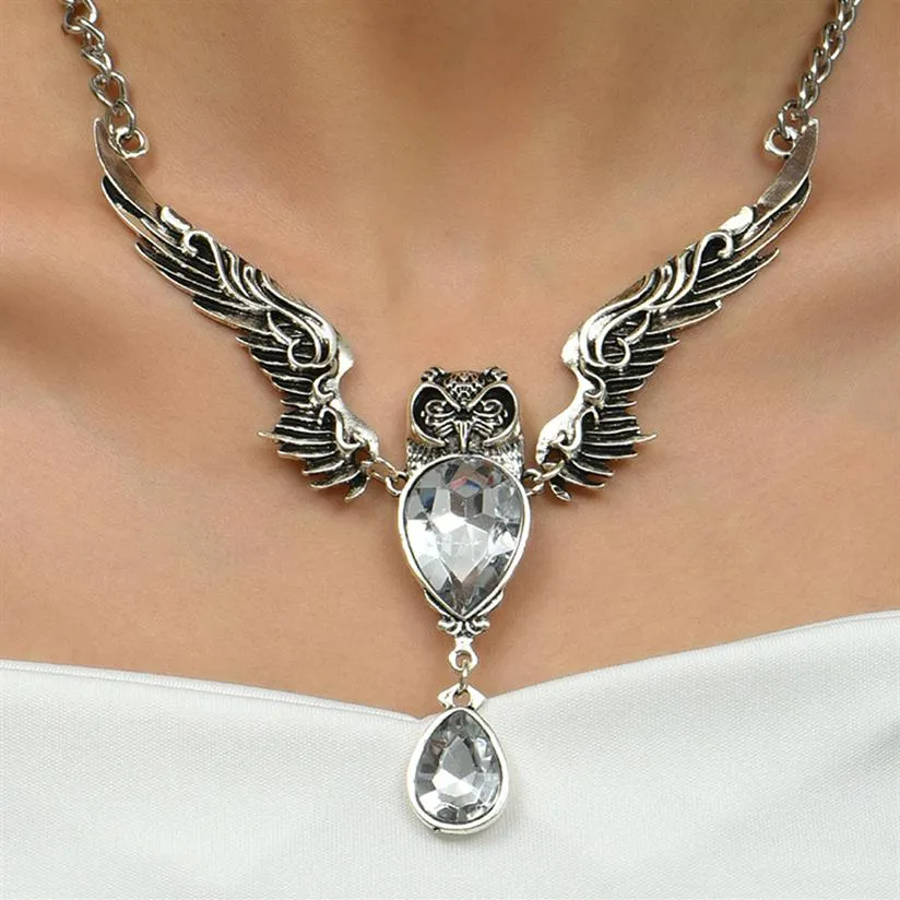 Europe and the United States new vintage owl pendant exaggerated micro - inset zircon collar collar jewelry whole2278