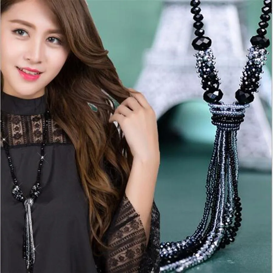 New Spring and Summer 2016 Long Tassel Sweater Chain Austria Crystal Bead Necklace Female Female Conthor
