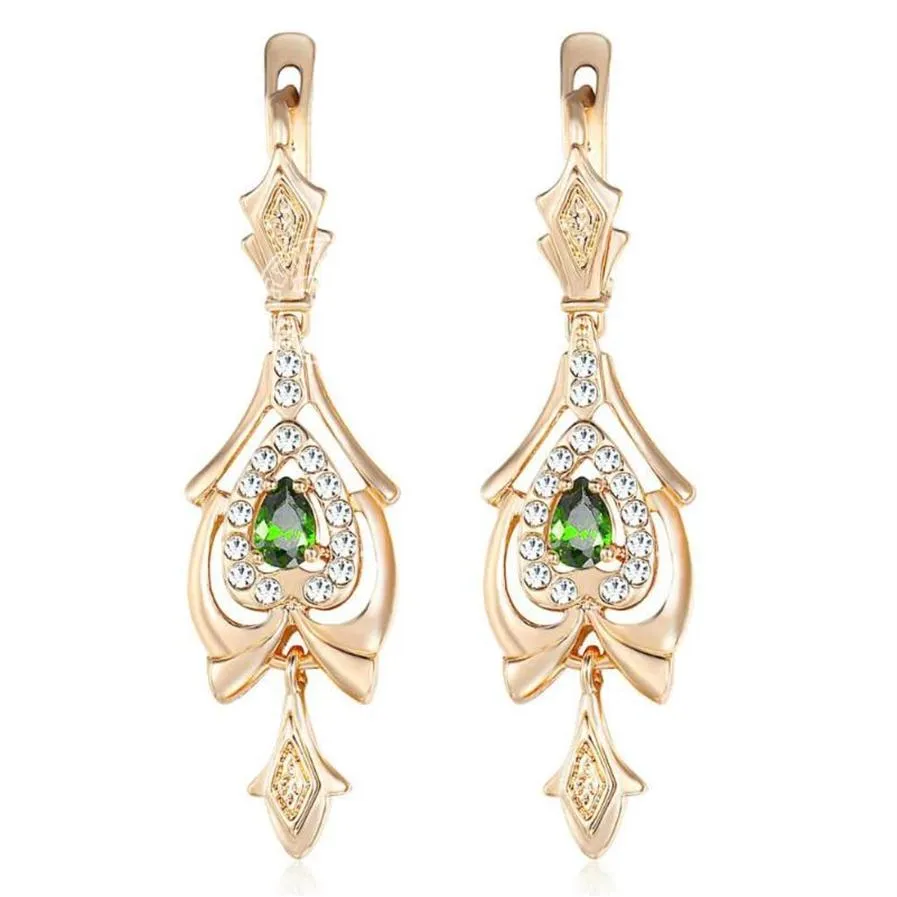 Dangle żyrandol wiszące kolczyki dla kobiet łzawice oliwin zielony cZ 585 Rose Gold Women's Drope Earring Valentines Prezenty KGE1320L