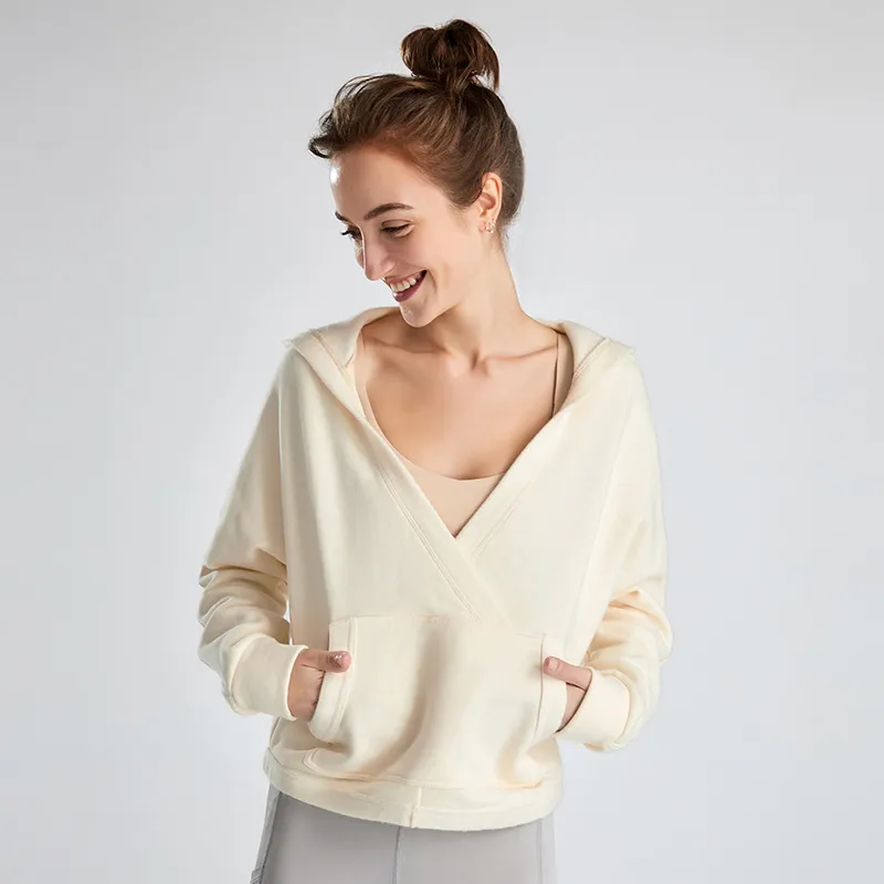 Lu yoga vestiti con scollo a V maglione sportivo con cappuccio da donna sciolto più velluto sport all'aria aperta top a maniche lunghe lu-F157 Si prega di controllare la tabella delle taglie per acquistare