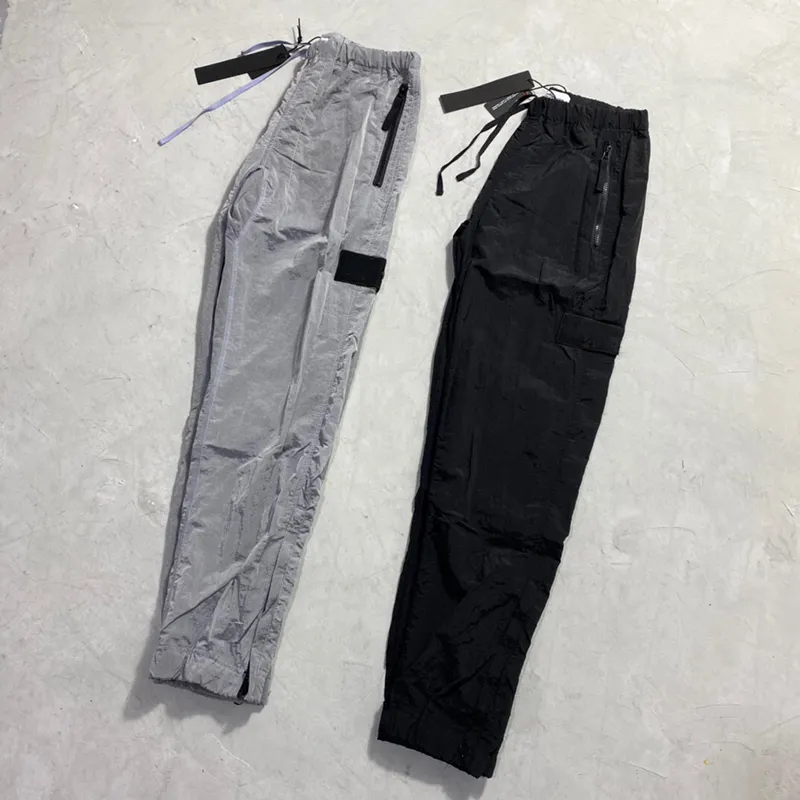 Designers de marque pantalon en métal en métal en nylon poche brodée pantalon décontracté mince pantalon d'île réfléchissante taille m-2xl