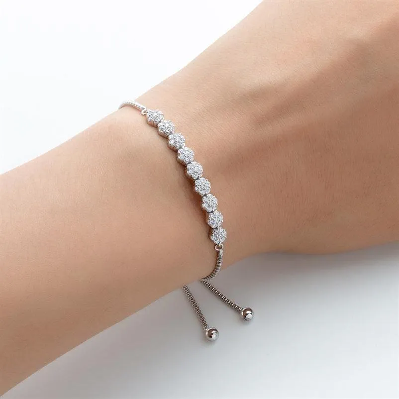 Nankiya Classic TrendSeting Cubic Zircon Crystal Justerbar Bolo Armband Small Flower Connected Part Bangle for Wedding NB629 Link C294X