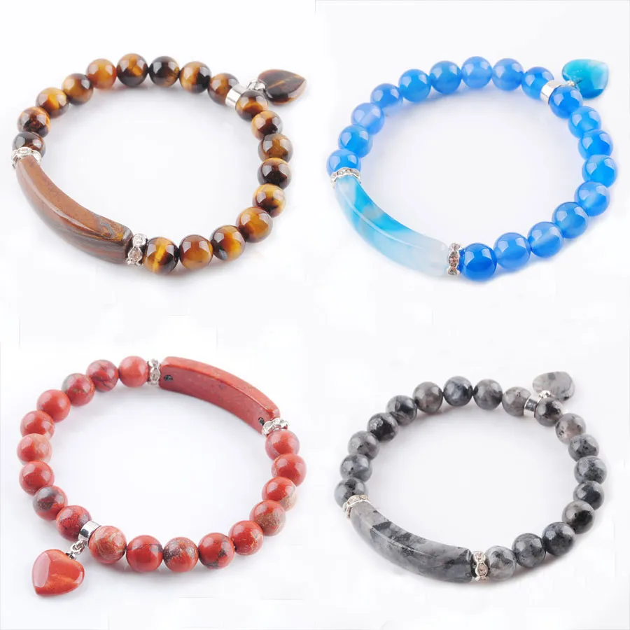 Bracelets à brins de perles en pierre naturelle, en forme de cœur, couleur argent, bijoux pour femmes, cadeaux d'amour, BK333