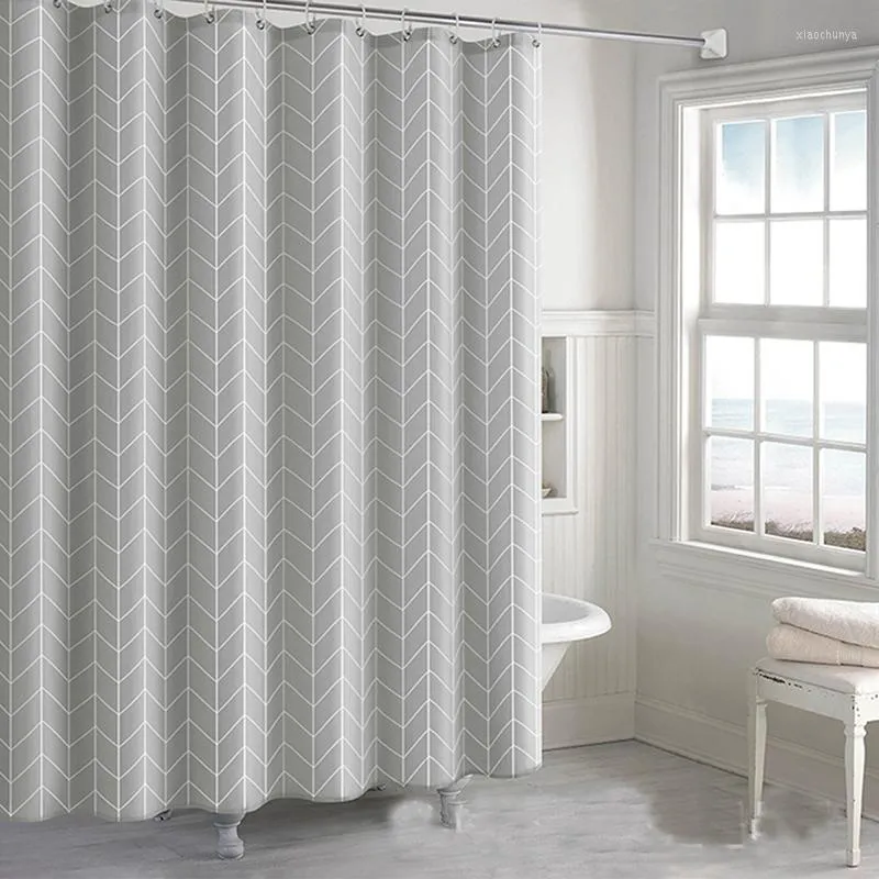 Cortinas de chuveiro Cortina moderna Cinza banheiro impermeável cinza com ganchos Decoração de casa de banho de banho de banho