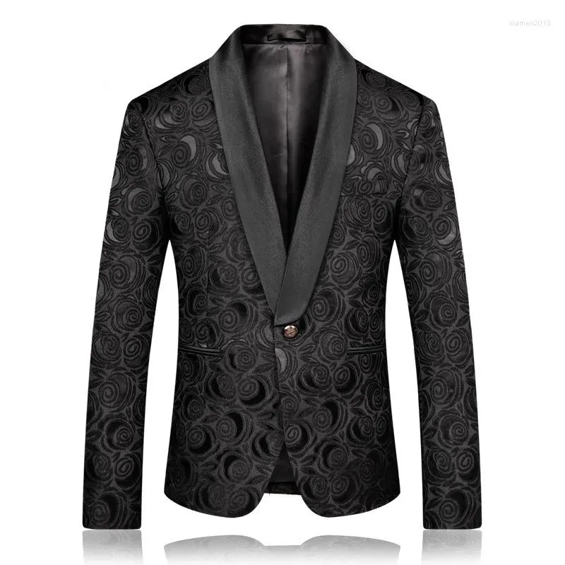 Herrenanzüge Herren Schwarz Rose Jacquard Freizeitanzug Bräutigam Hochzeitskleid Europäische Größe Jugend Slim Fit Blazer Herrenjacke Blazer