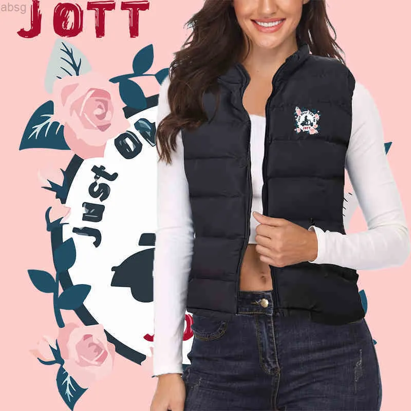 Капюшона осень зима Jott Rose Print Style Женщины с твердым жилетом стенд воротнич