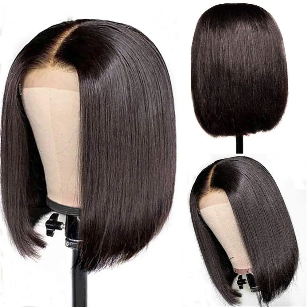 360 150% 13X4x1 T Bob Lace Part Human Hair Wigs Brazilian Straight Remy Hair Wig Pre Plucked Hairline with Baby Hair