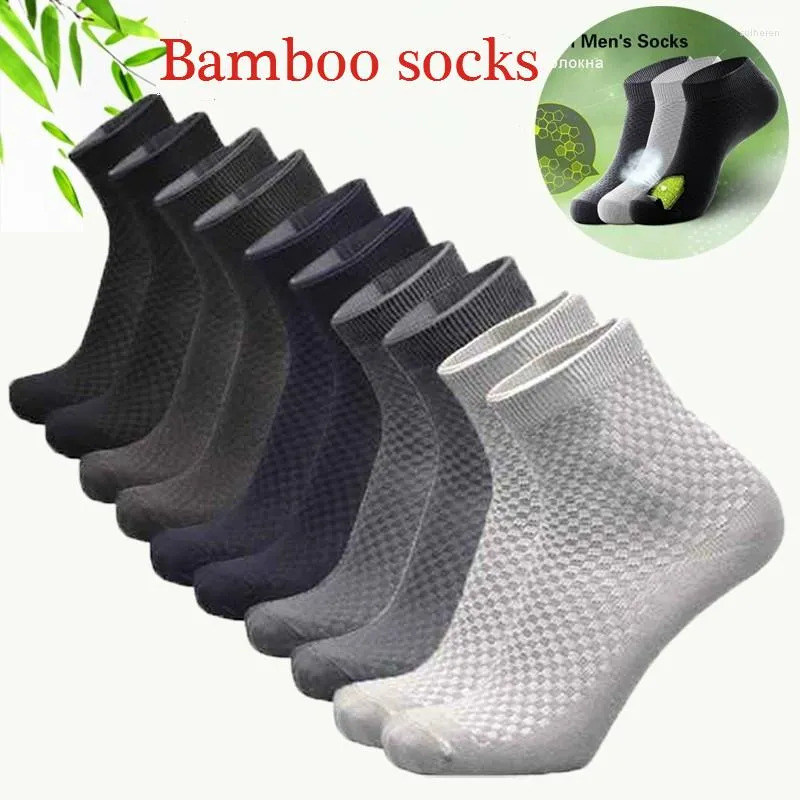 Chaussettes pour hommes 1 paire hommes d'affaires fibre de bambou décontracté mâle grand haute taille unique qualité compression respirante longue