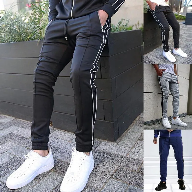 Men's Pants Color Block Cargo Men Casual Drawstring Zipper Long Male Ankle Tied Trousers Jogger Pantalon Homme