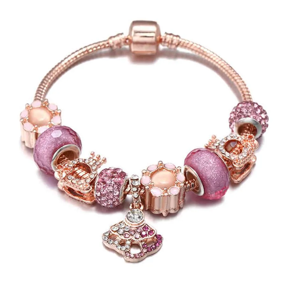 Bracelete de charme da nova pulseira Pandora fêmea pendente de ouro rosa Diy Liga grande jóias de miçanga inteira de lembrança 293T