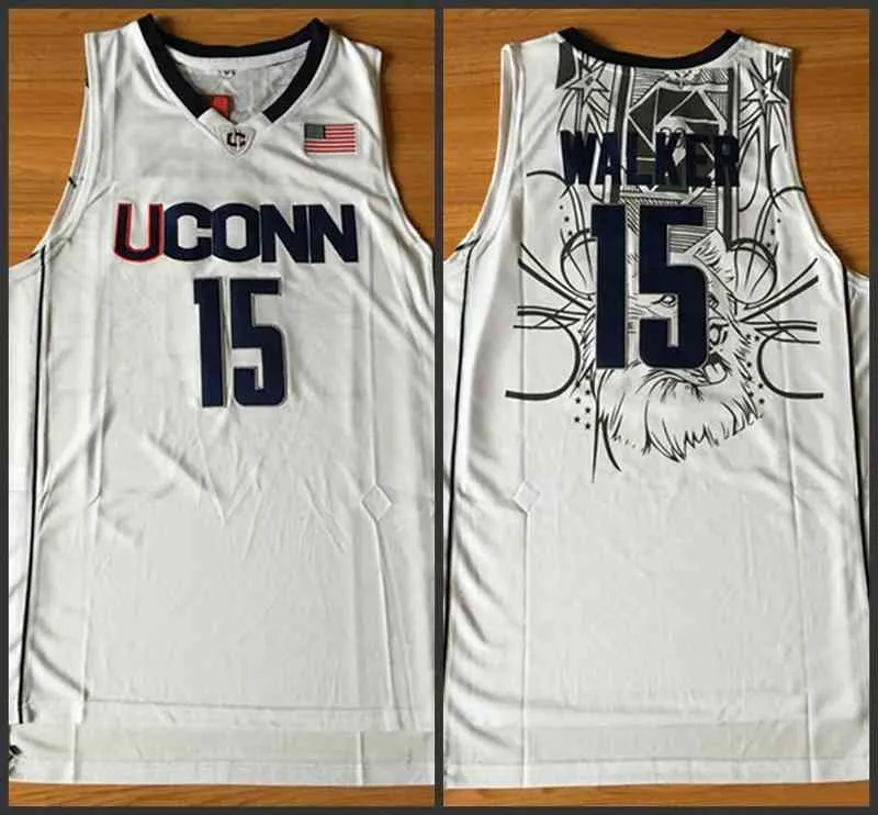 O basquete universit￡rio usa a faculdade masculina juvenil UConn Huskies #15 Kemba Walker 2021 White UConn College Basketball Game Jersey
