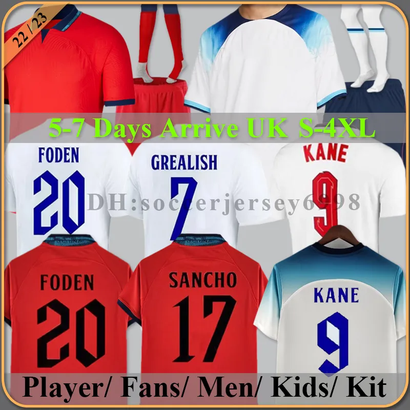 Angleterre Foden UK Soccer Jerseys 2022 Kane Englan Sterling Grealish National Football Shirt 2023 Rashford Mount Bellingham Sancho 22 23 Men Kid Kit Uniform