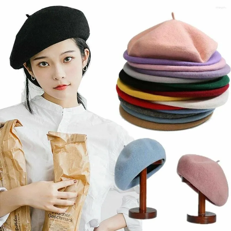 Berets Women Girl Beret French Artist Warm Wool Winter Beanie Hat Cap Vintage Plain Hats Solid Color Elegant Lady Caps