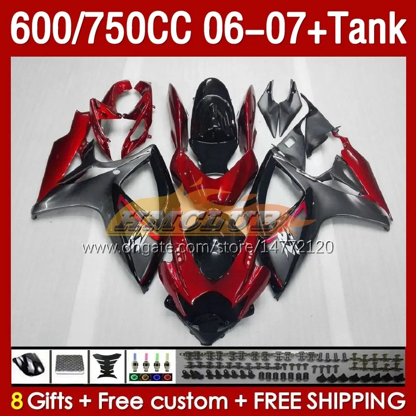 Injection Mold Fairings & Tank For SUZUKI GSXR600 750CC GSXR-750 K6 GSX-R600 06-07 154No.7 red grey stock 600CC GSXR 600 750 CC GSXR750 06 07 GSXR-600 2006 2007 OEM Fairing