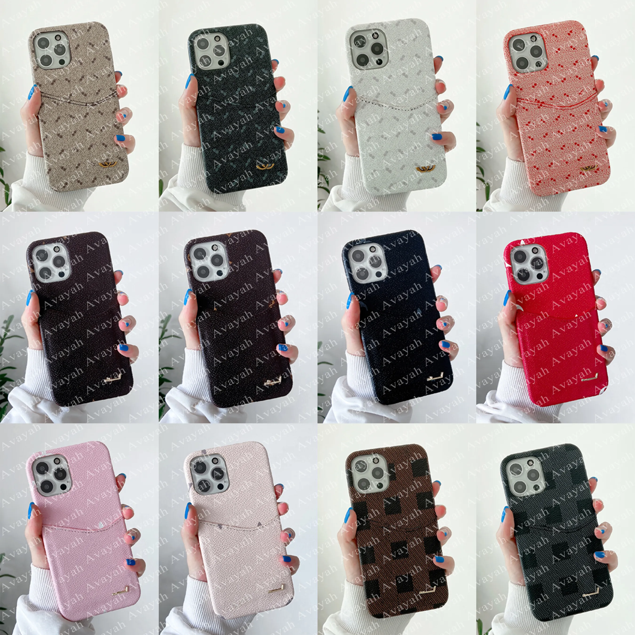 Luxury Famous Card Pocket Phone Cases For IPhone 15 14 14pro 14plus 13 13pro 12 Mini 12pro 11