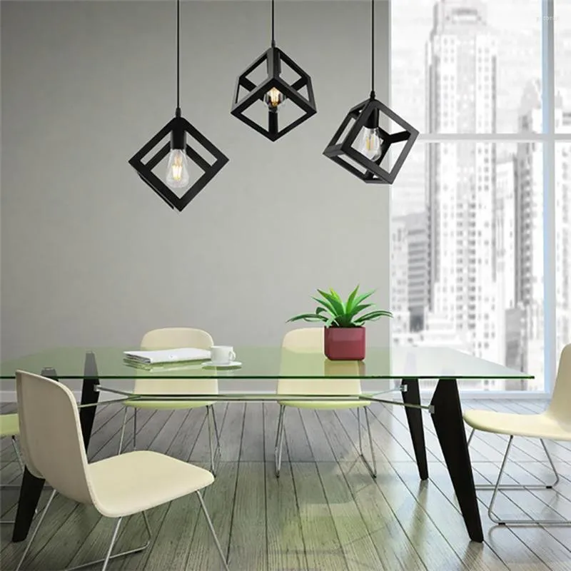 Pendant Lamps Nordic Style Geometric Cube Iron Ceiling Light Lamp Fixture For E27 Bulb