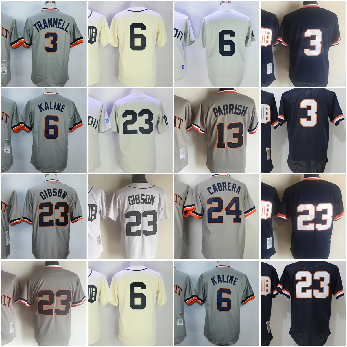 Alan Trammell 1968 Maillot de baseball vintage 24 Miguel Cabrera 1970 6 Al Kaline Beige 13 Lance Parrish 23 Kirk Gibson