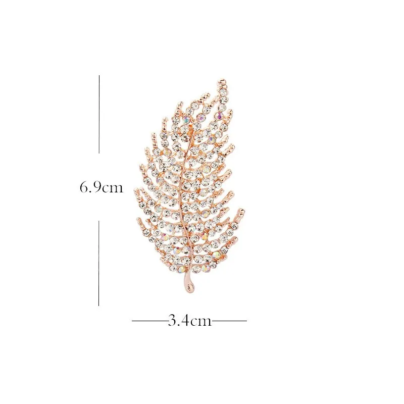 트렌디 한 여성 크리스탈 깃털 브로치 여자를위한 고상한 금색 보석 브로치 귀여운 지르콘 스톤 핀 드레스 코트 액세서리