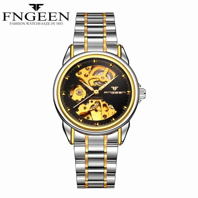 ساعة معصم Fngeen Women Watch Mechanical Hote مضيئة الأيدي الإناث ساعة الذهب الساعات Orologio Donna Reloj Automatico Par315f