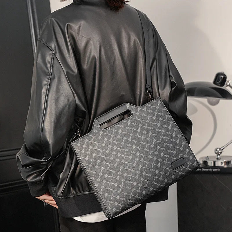 New Luxury Brand Designer Plaid Leather Beirthcase Bag Office Laptop Bolsa Zipper Ipad