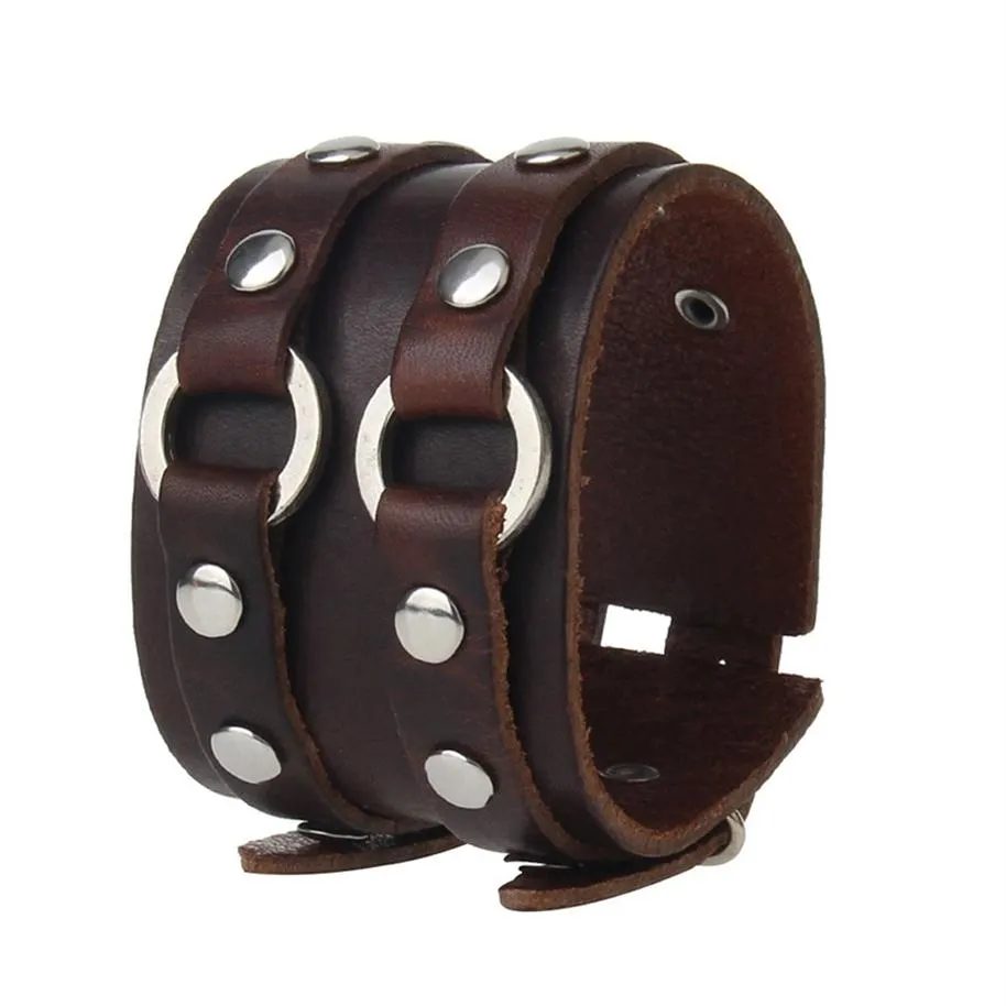 Bracelets Punk Rock à la mode pour hommes couleur café PLB007 montre en alliage boucle rivets ronds perlé accessoire personnalité Hip Hop Jewelry254V