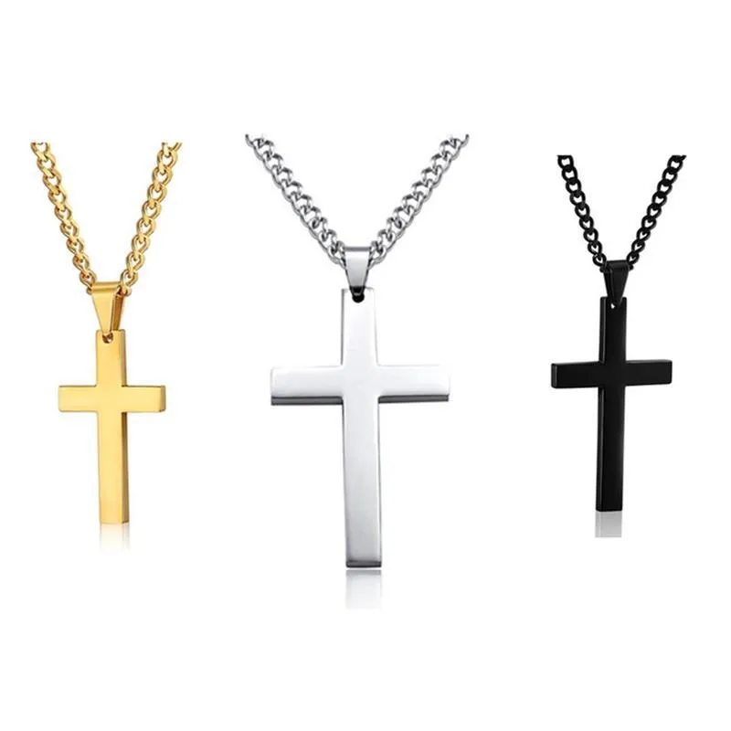 Collares colgantes Acero inoxidable Titanio Fe Crucifijo Cruz Colgante Collar Gargantilla Oro / Cadena Negra Para Hombres Mujeres Joyería Jesús Dh0D6