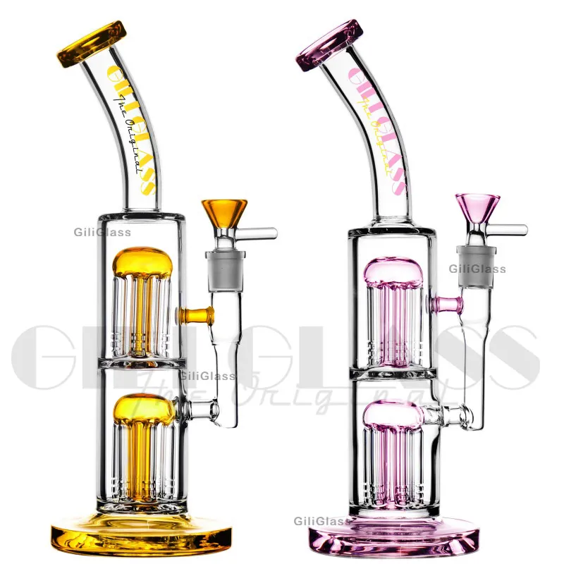 12 pollici Bong in vetro hookha fumatori Pipa ad acqua dab rig 5mm Bong spesso Doppio nido d'ape Perc 2 Percolatore con quarzo Nail Handmade Dab Rigs