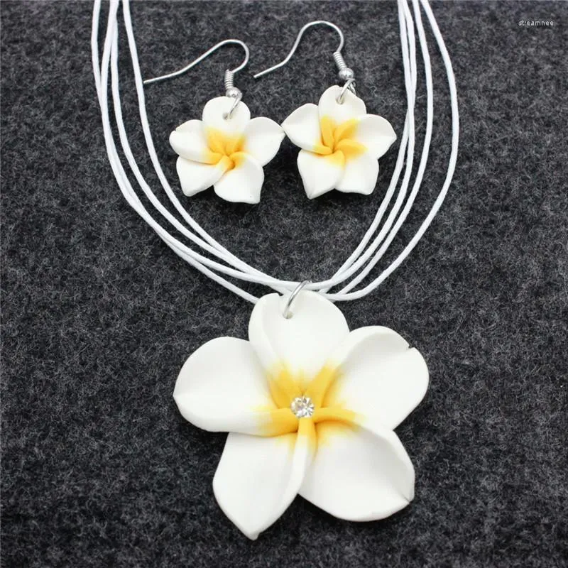 Hawaiian Plumeria Flower Flower Necklace And Earrings Set
