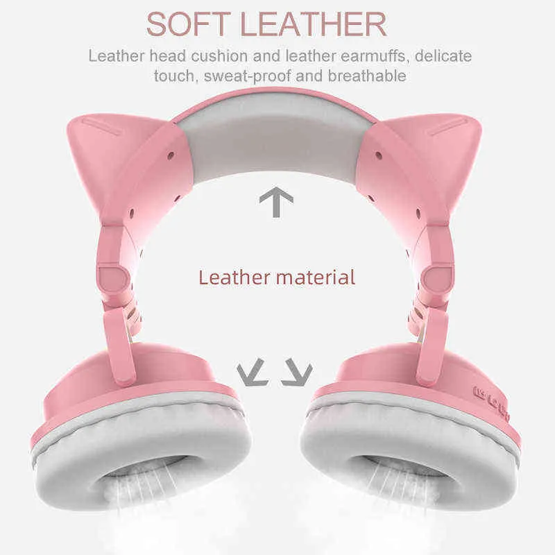 Pink Cat Ear Headphones Cute Girls Music Headset Wireless