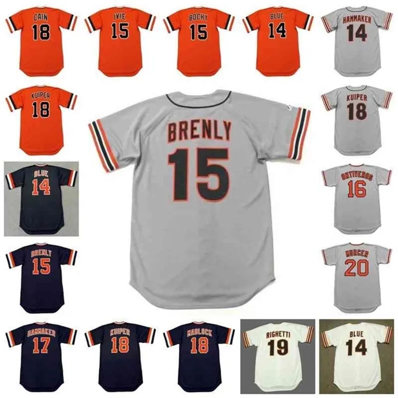 Glac202 San Francisco Vintage Baseball Jersey 14 Atlee Hammaker 1989 Vida Blue 1978 15 Bob Brenly 1982 Bochy Ivie Ontiveros Kuiper Cain Righetti 20