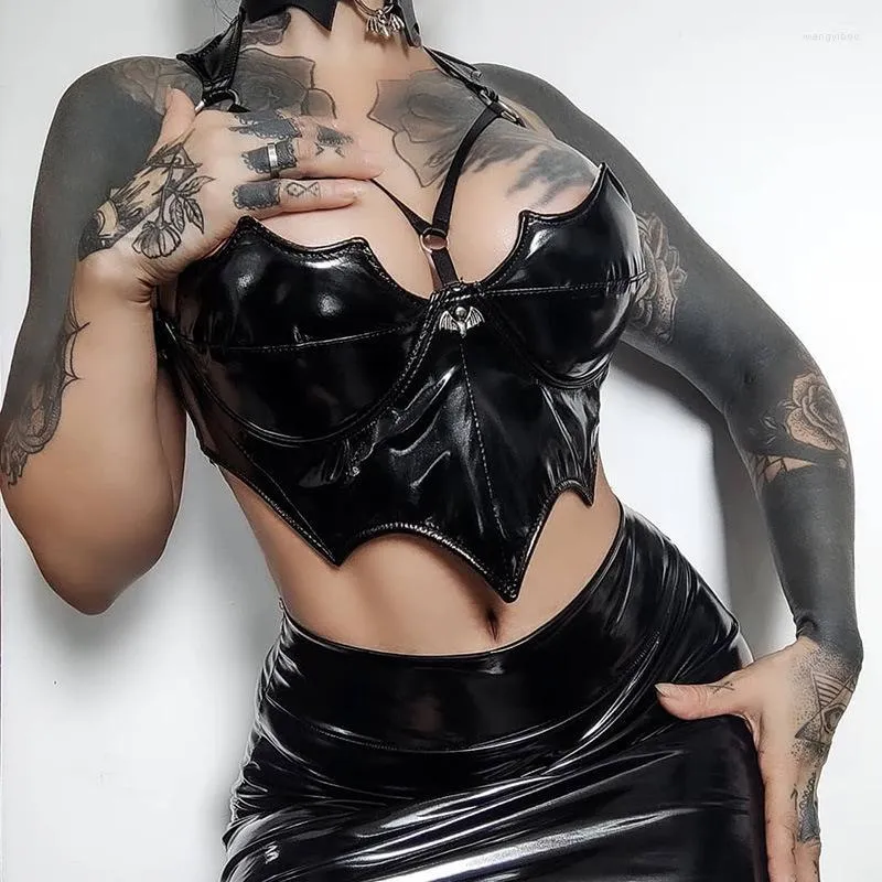 Brand Gothic Black Leather Bra Sets Punk Bat Shaped... From Wangyiboo,  $17.54